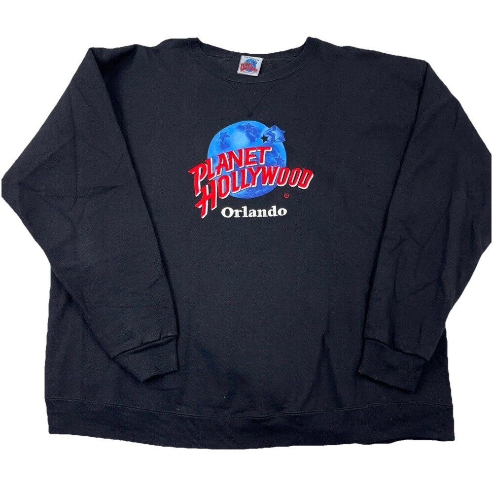 Vintage Planet Hollywood Sweatshirt Men XXL Black Crew Neck Orlando USA Made